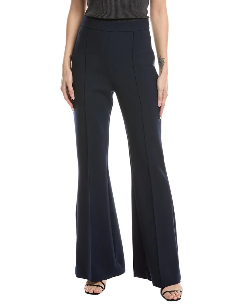 Oscar de la Renta Side Zip Flare Stretch Wool-Blend Pant Blue