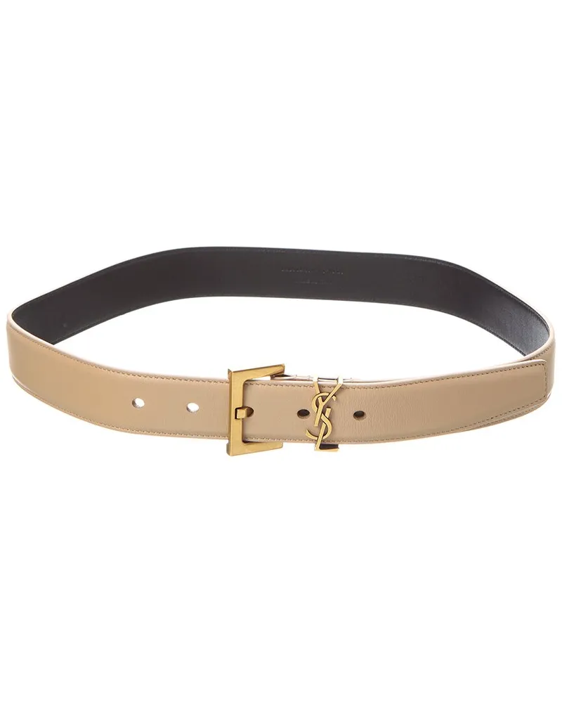 Saint Laurent Monogram Leather Belt Beige