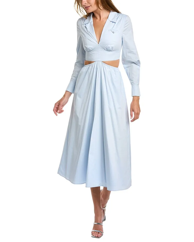 Self-Portrait Self-Portrait Cutout Midi Shirtdress Blue