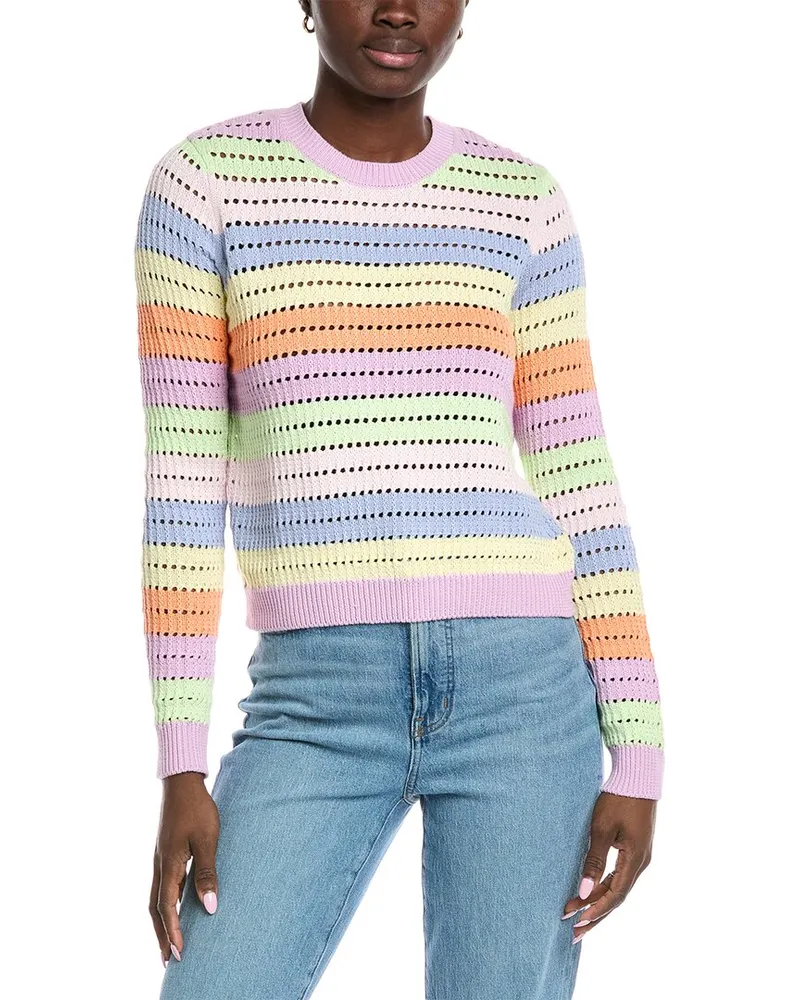 Autumn Cashmere Cotton by  Rainbow Pointelle Stripe Sweater Purple