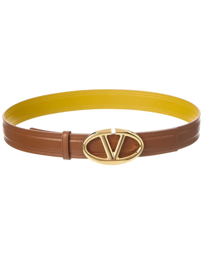 Valentino Garavani Vlogo 30 mm Moon Leather Belt Brown