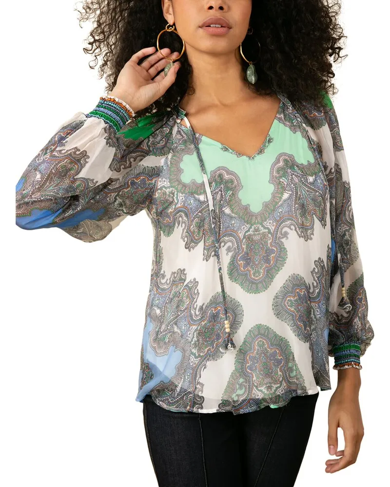 Hale Bob Willa Silk-Blend Blouse Blue