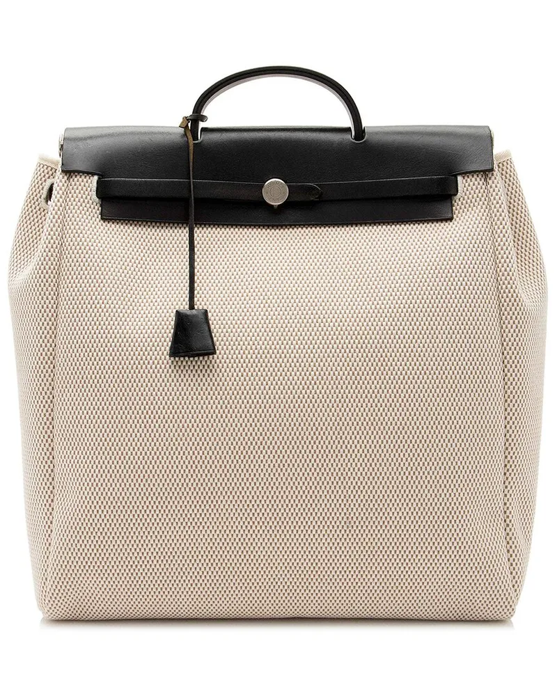 Hermès Black Leather Toile Cabas Herbag 40 Satchel (Authentic Pre-Loved Nocolor