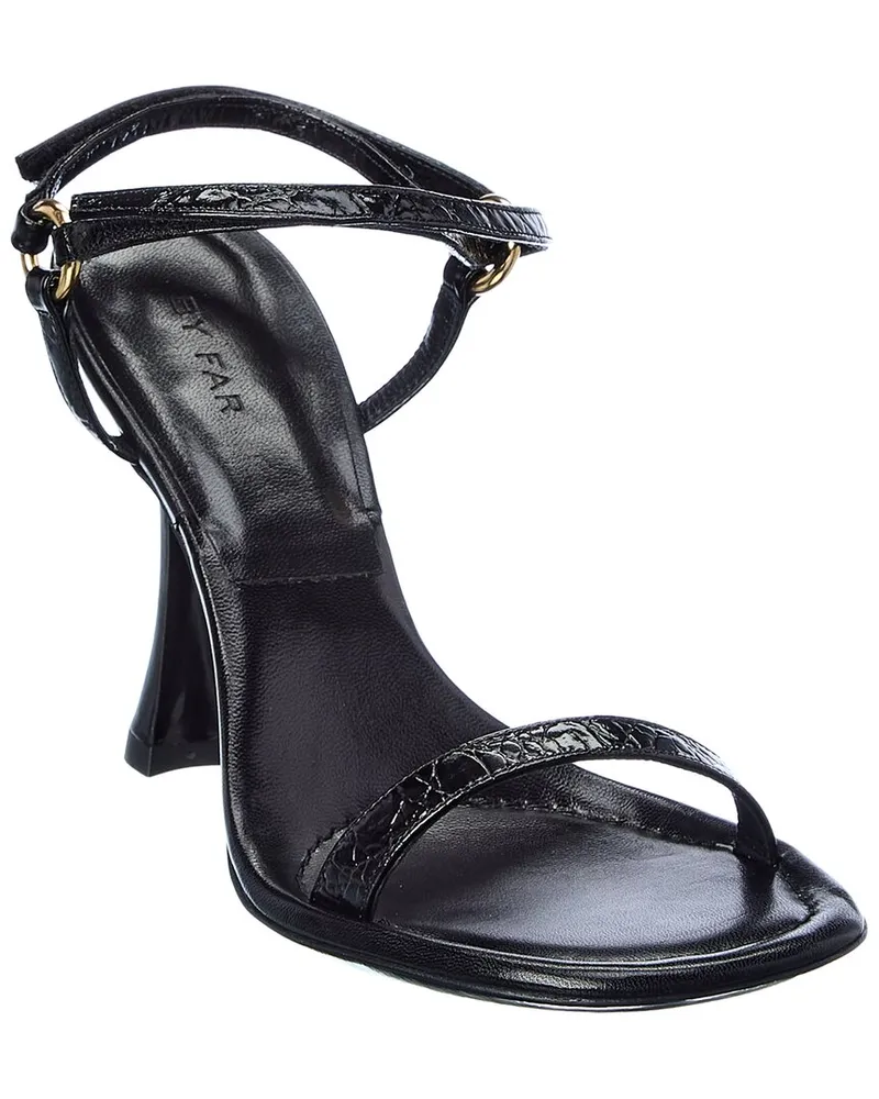 by FAR Mia Croc-Embossed Leather Sandal Black