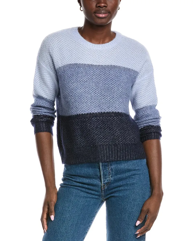 Autumn Cashmere Colorblocked Honeycomb Cashmere & Silk-Blend Sweater Blue