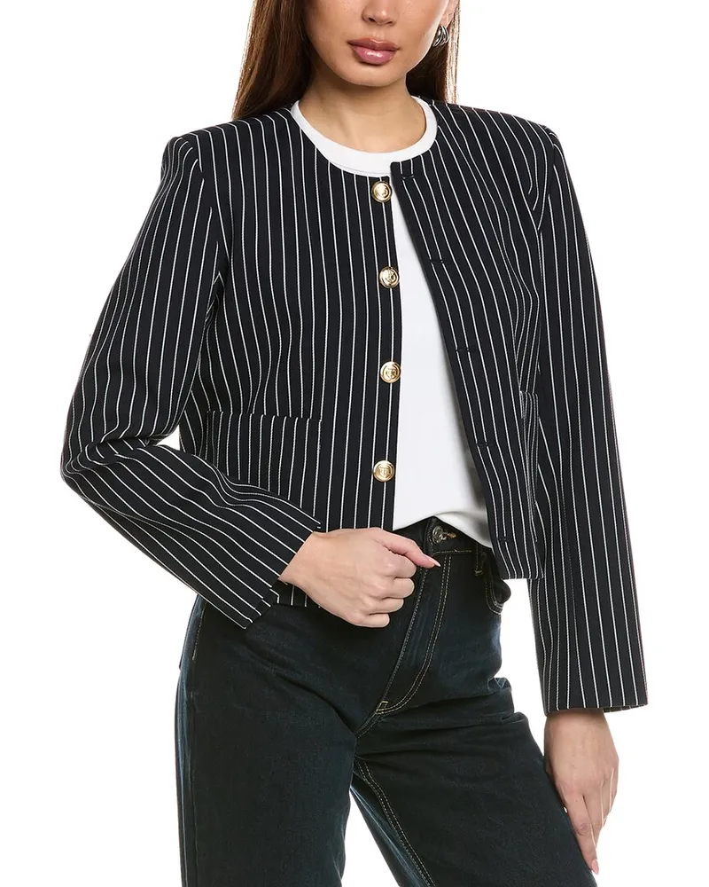 Frame Denim Button Front Wool-Blend Jacket Blue