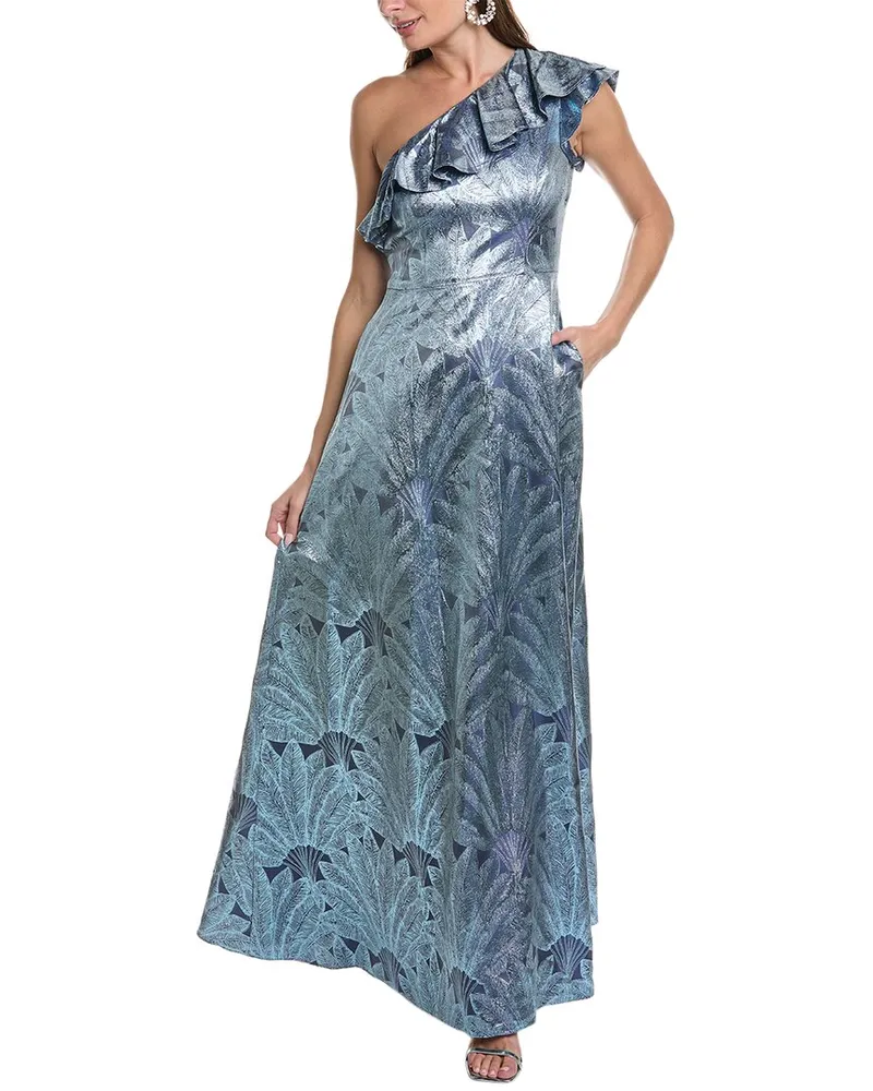 Aidan Mattox One-Shoulder Ball Gown Blue