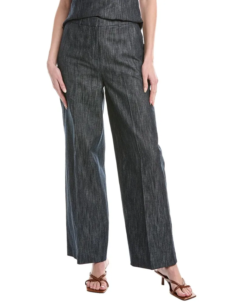 Kenneth Cole Indigo Twill Linen-Blend Wide Leg Pant Blue