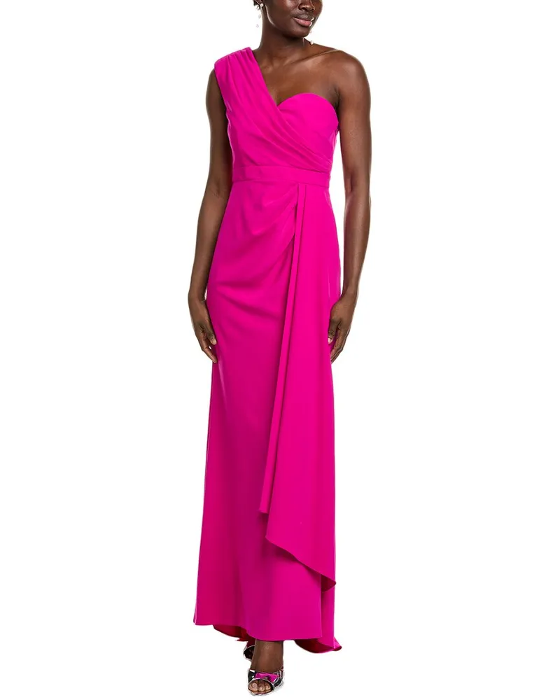 Badgley Mischka Drape Pleated One-Shoulder Gown Purple