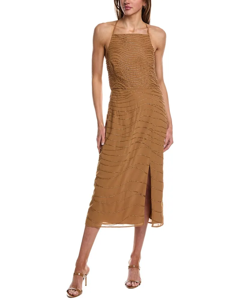 French Connection Chandler Beaded Midi Dress Brown