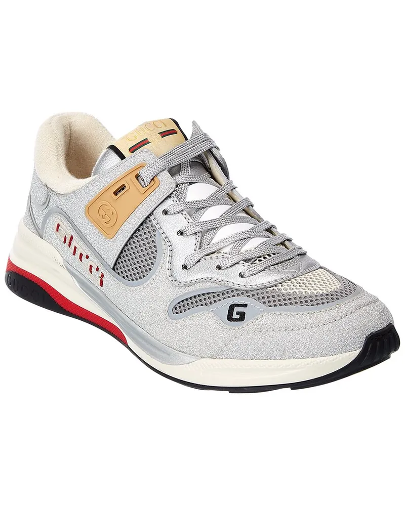 Gucci Ultrapace Glitter Leather & Mesh Sneaker Silver