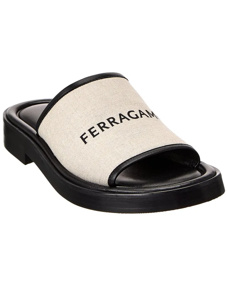 Ferragamo Canvas & Leather Slide Beige