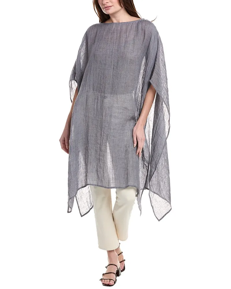Eileen Fisher Bateau Neck Linen Caftan Grey