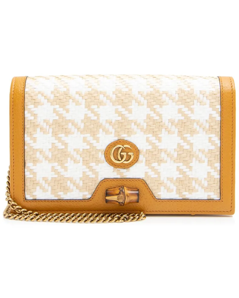 Gucci Beige, Multi, White, Yellow Bamboo, Calfskin & Raffia Diana Mini Chain  Crossbody (Authentic Pre-Loved Nocolor