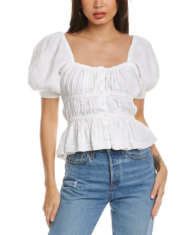 Ulla Johnson Smocked Linen Top Nocolor