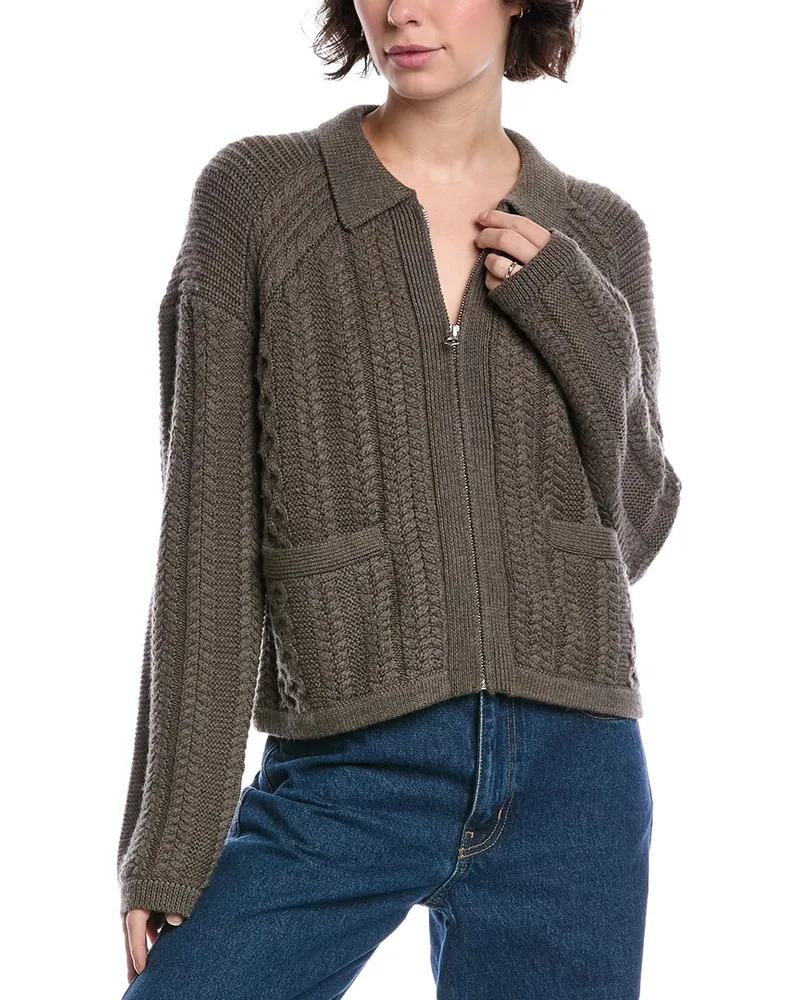 Rag & Bone Kerry Cable Wool Cardigan Brown