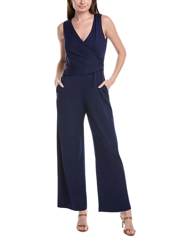 Anne Klein Cool Crepe V-Neck Jumpsuit Blue