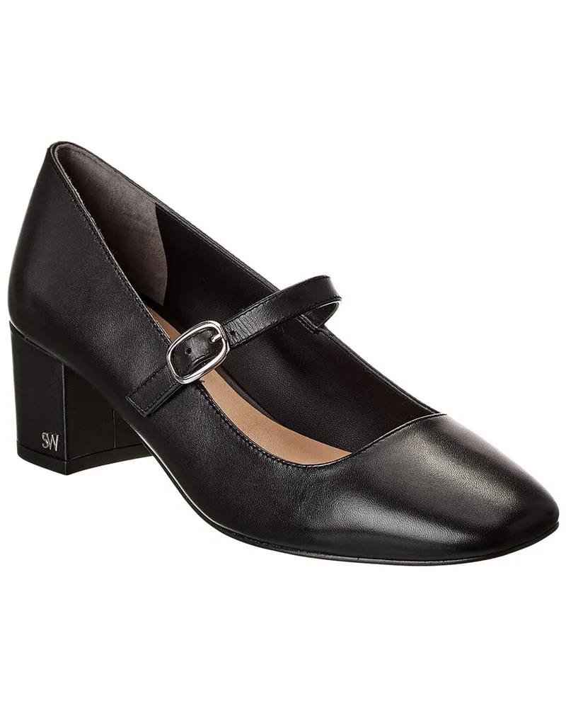 Stuart Weitzman Louise 50 Block Leather Mary Jane Pump Black