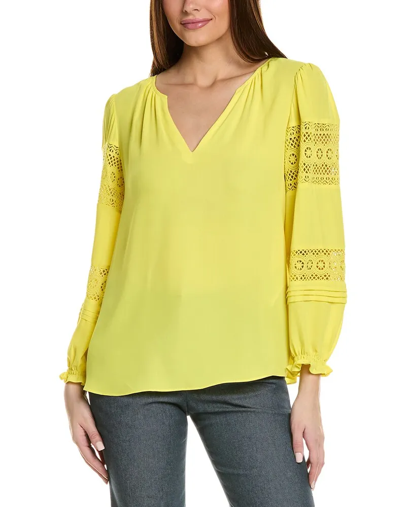 Joseph Ribkoff Lace Insert Blouse Yellow
