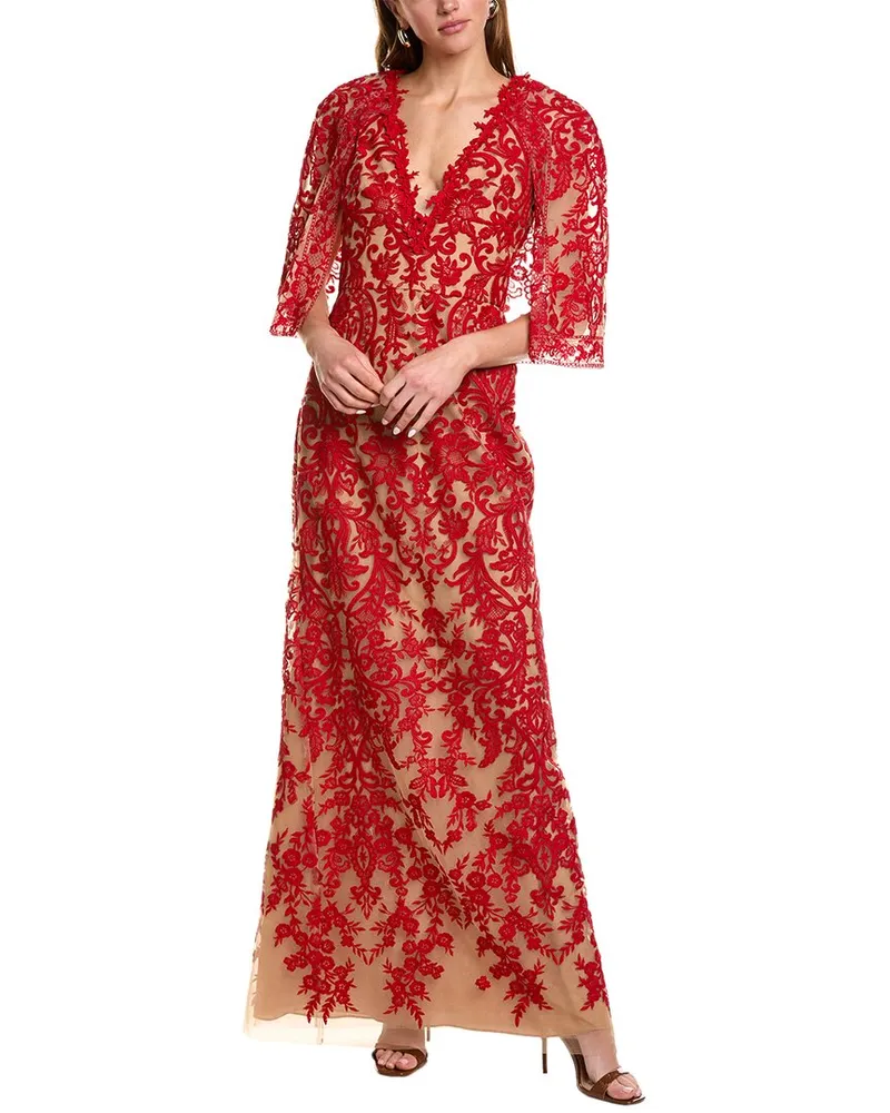 Marchesa Soho Embroidered Gown Red