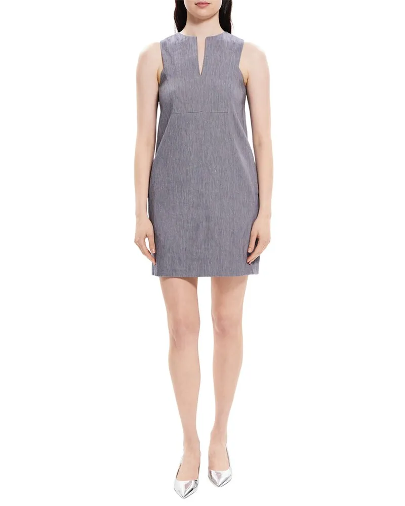 Theory Slit Linen-Blend Shift Dress Blue