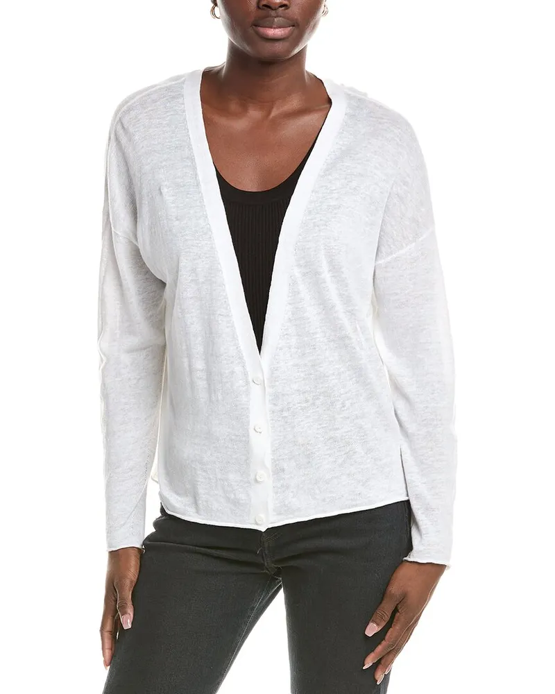 Eileen Fisher V Neck Linen-Blend Cardigan White