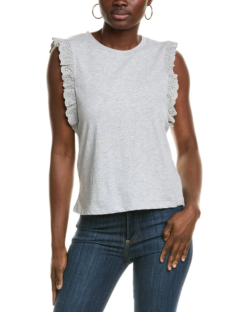 Vince Camuto Eyelet Ruffle Tank Grey
