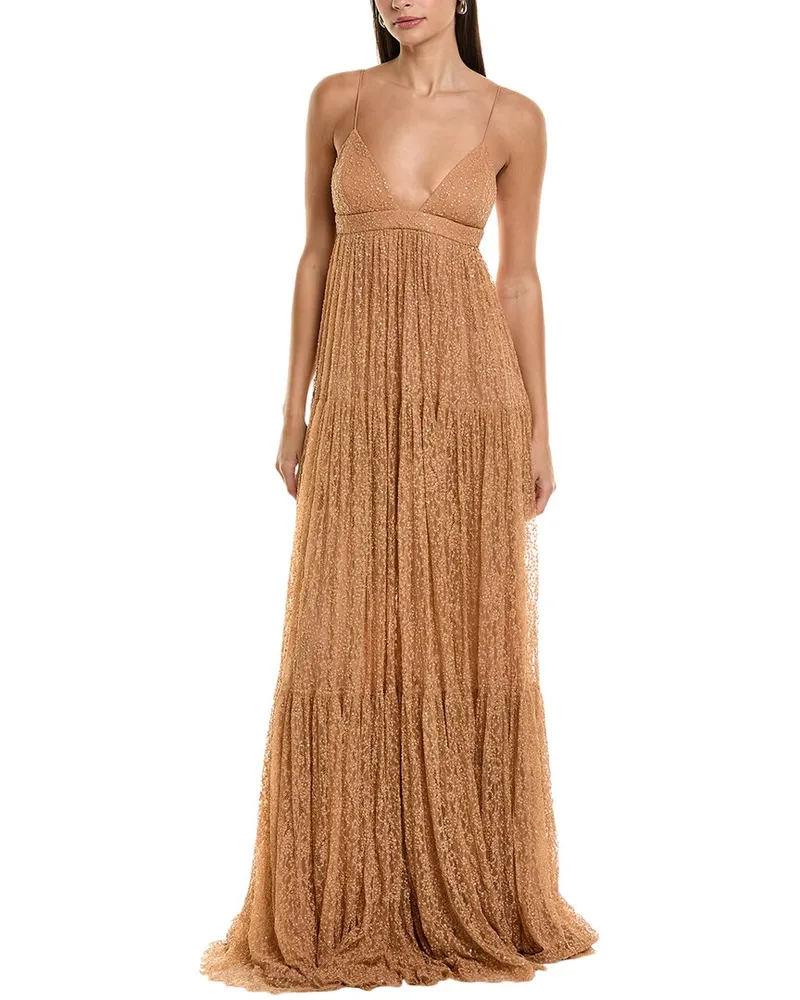 Michael Kors Lace Tiered Silk Gown Brown