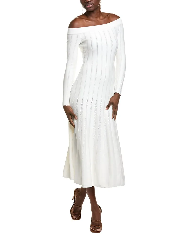 Lela Rose Off-The-Shoulder Knit Midi Dress White