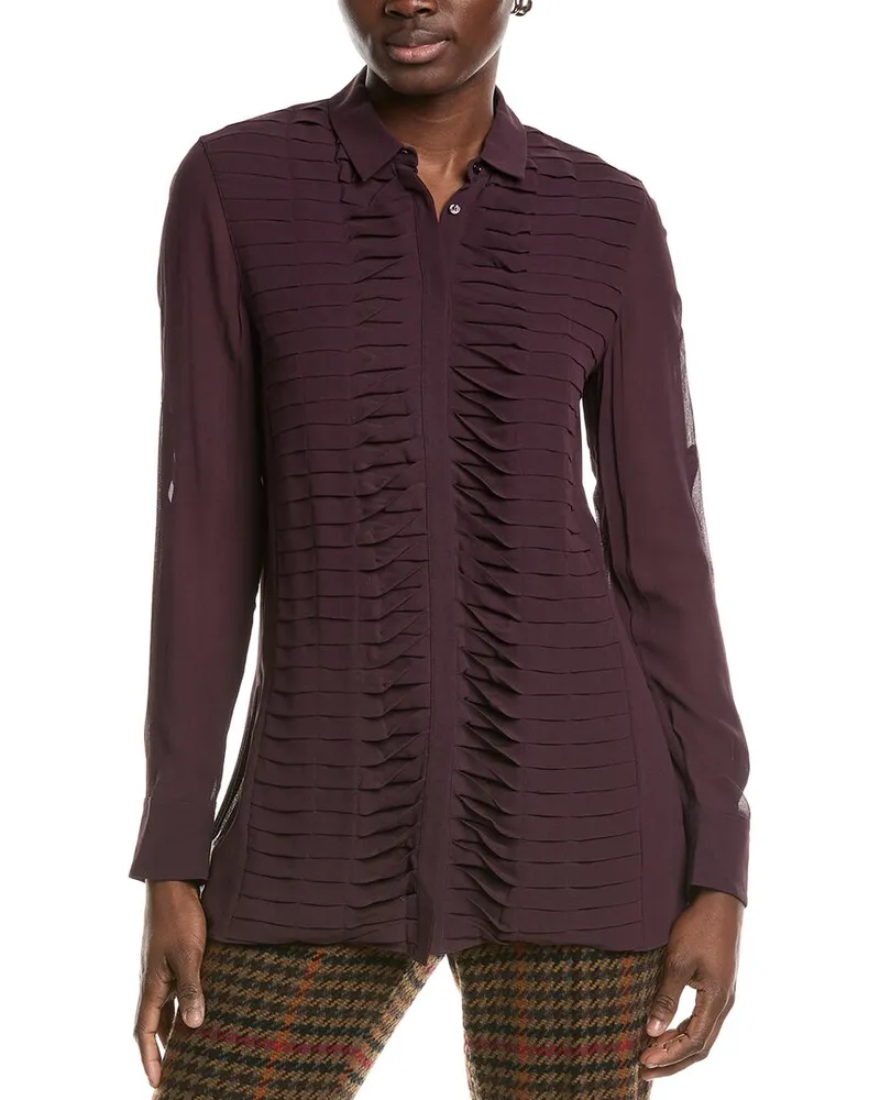 Akris Pleated Silk Blouse Purple