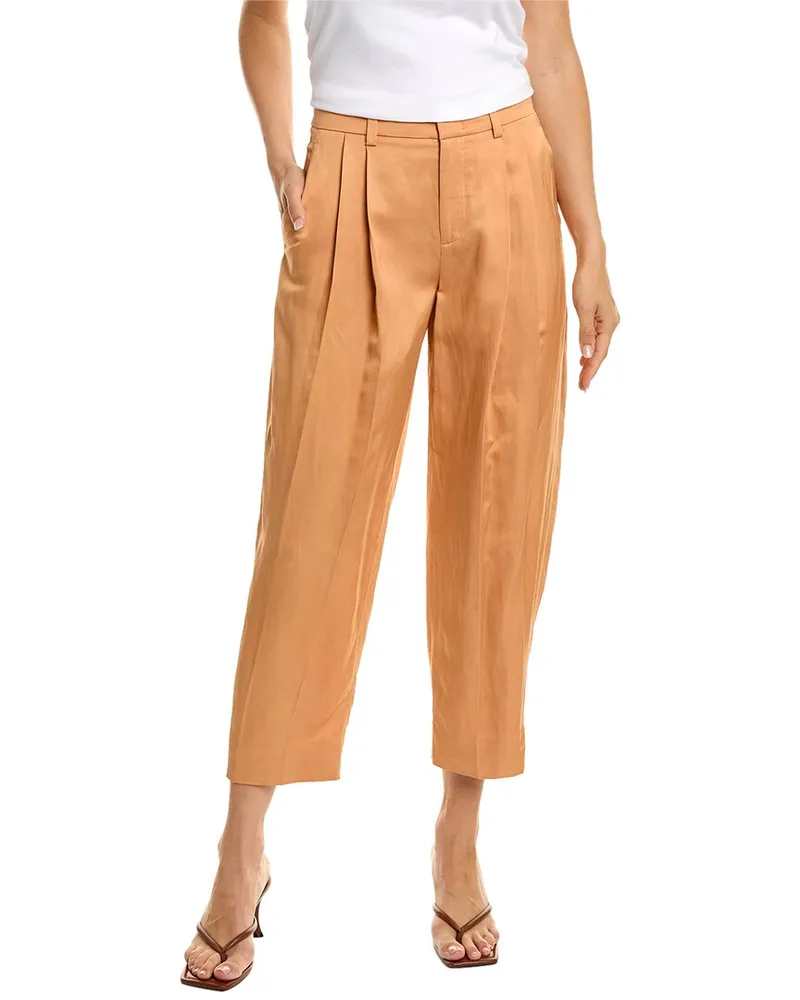 Vince Pleated Linen-Blend Tapered Pant Nocolor