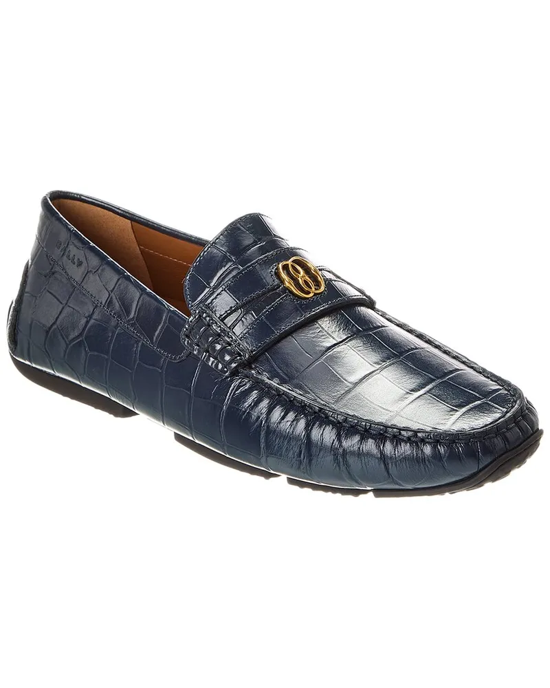 Bally Paklys Croc-Embossed Leather Loafer Blue