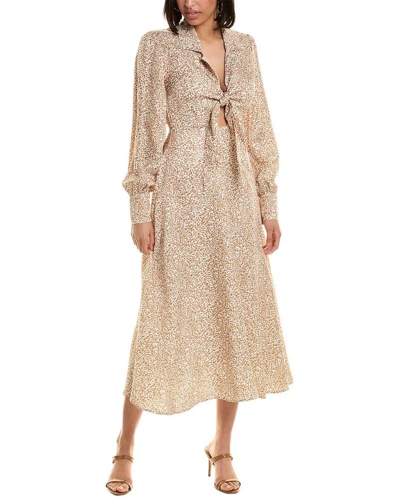 Elie Tahari Tie Front Linen-Blend Midi Dress Nocolor