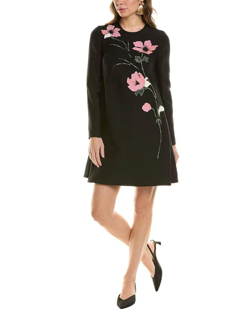 Valentino Garavani Wool & Silk-Blend Shift Dress Black