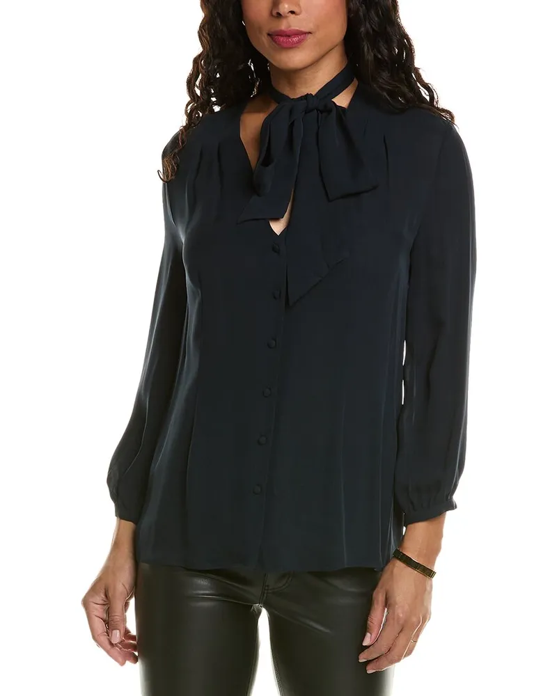 Elie Tahari Silk Scarf Blouse Blue