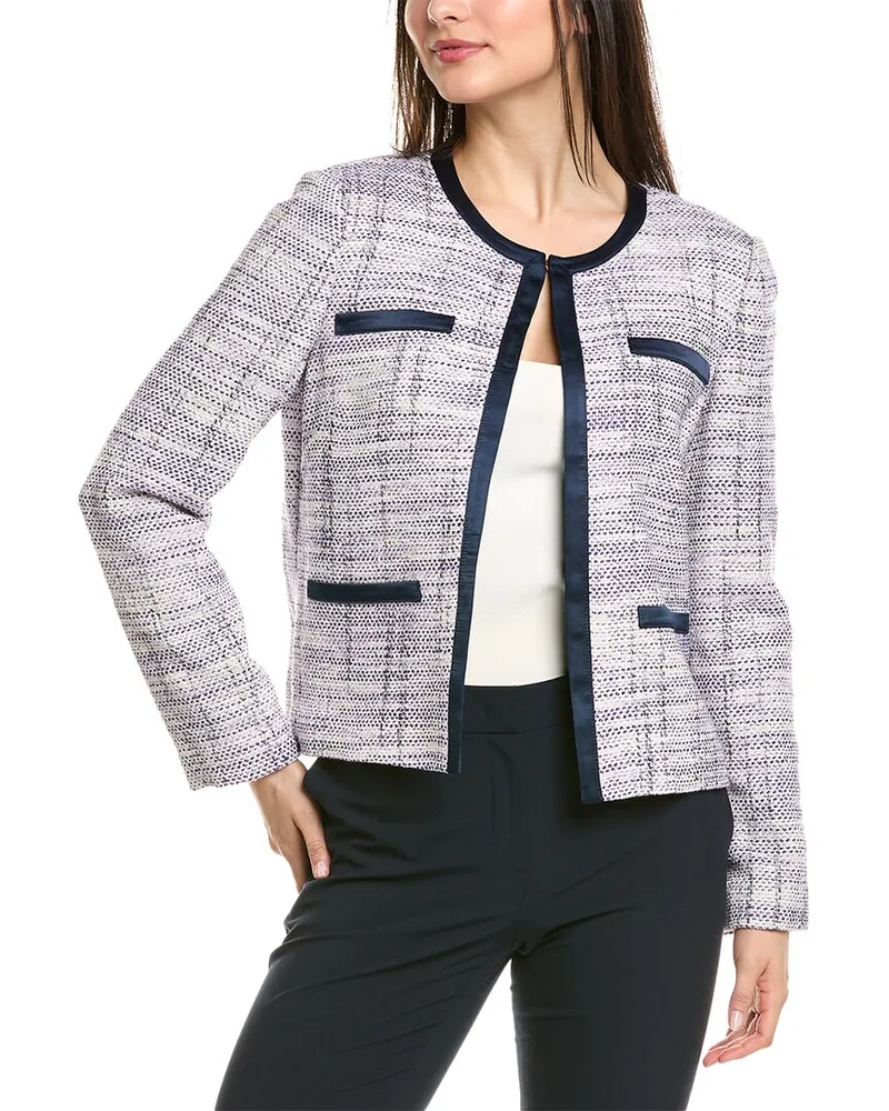 ST. JOHN Soft Birdseye Tweed Linen-Blend Jacket Purple