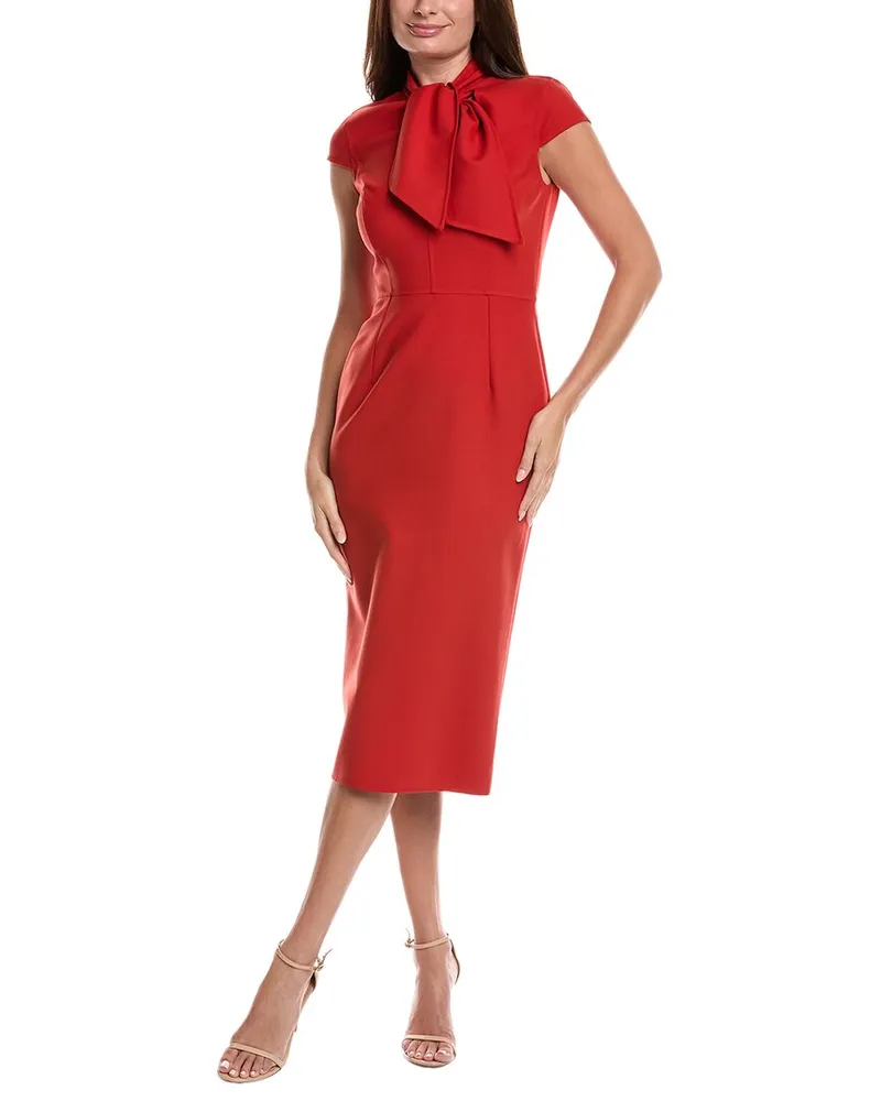 Oscar de la Renta Cap Sleeve Wool-Blend Midi Dress Red