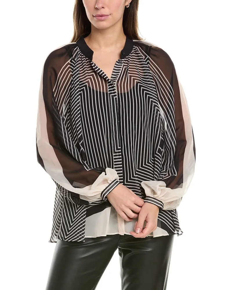 Reiss Charli Stripe Print Blouse Black