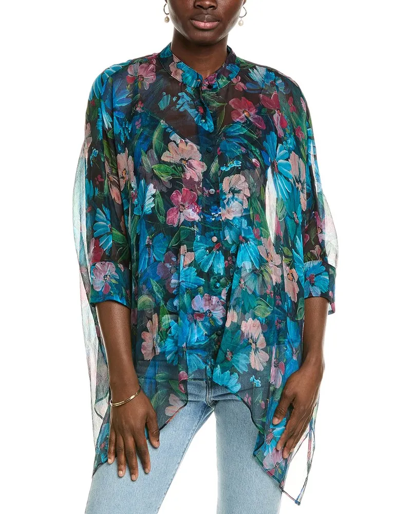 Johnny Was Katia Silk Blouse Blue