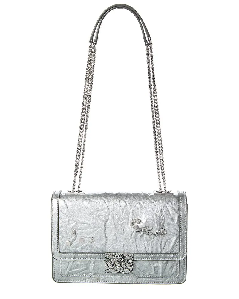 Karl Lagerfeld Corinne Medium Leather Shoulder Bag Silver