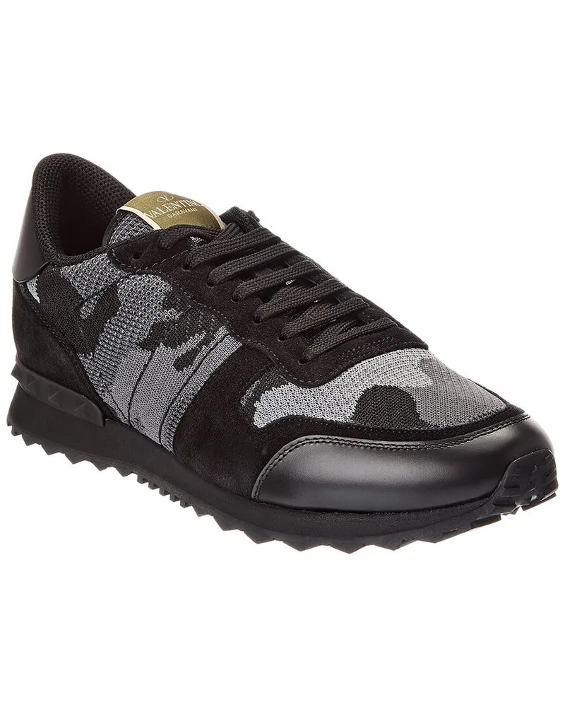 Valentino Garavani Rockrunner Knit & Suede Sneaker Black