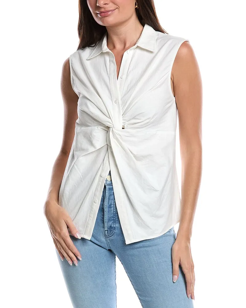 French Connection Aofie Linen-Blend Twist Front Shirt White