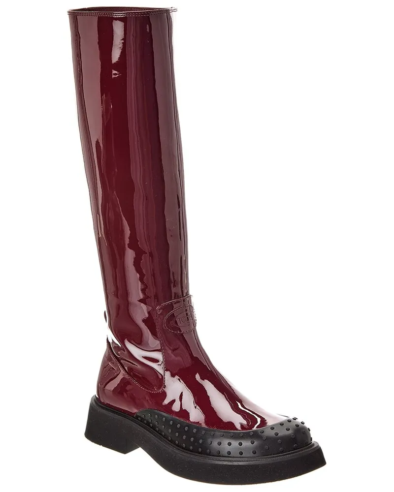 TOD'S TODs Gomma Patent Knee-High Boot Red