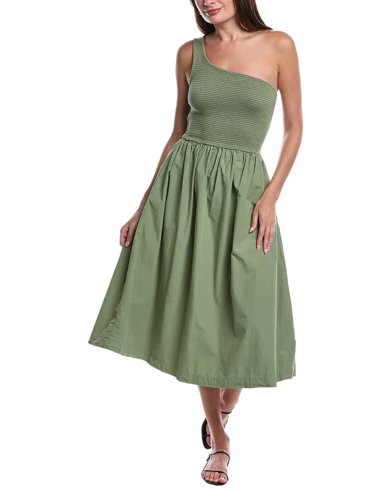 Nation Ltd Connie One-Shoulder Smocked Midi Dress Green
