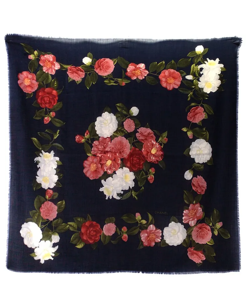 Chanel Silk & Cashmere-Blend Camellia Flower Scarf, Never Worn (Authentic Pre-Loved Nocolor
