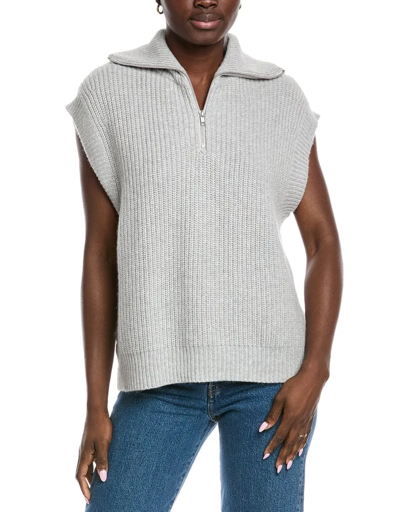 Autumn Cashmere 1/2-Zip Convertible Collar Cashmere & Wool-Blend Vest Grey