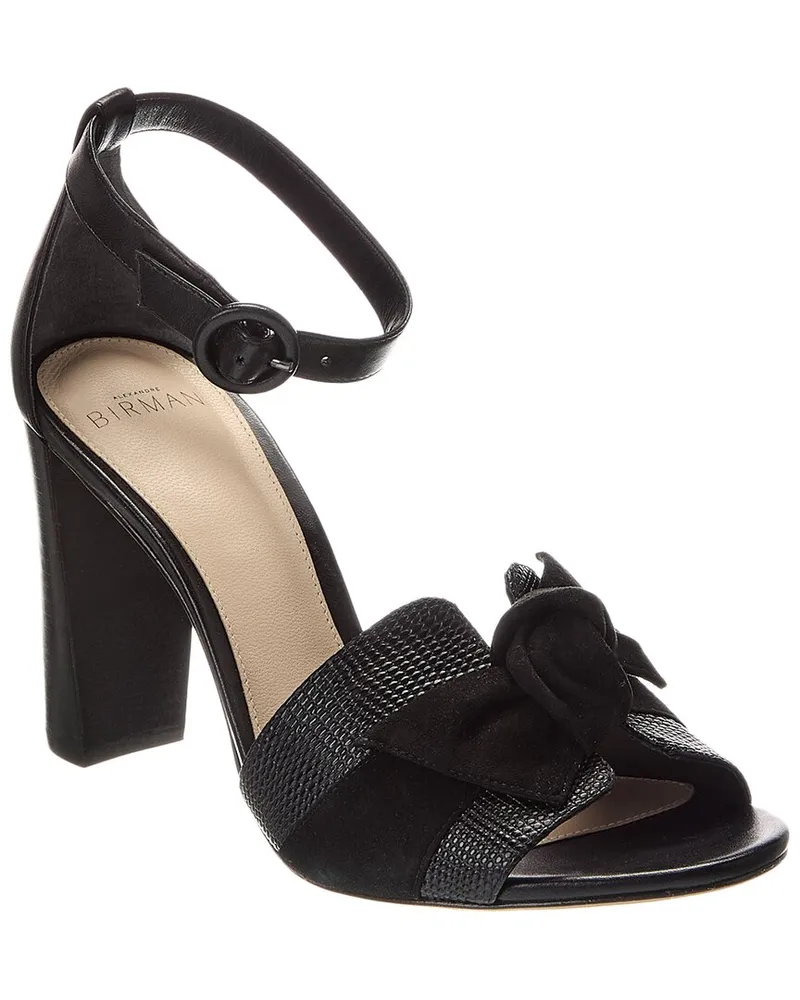 Alexandre Birman Maxi Clarita Block 90 Embossed Leather & Suede Sandal Black