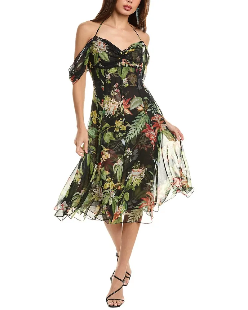 Oscar de la Renta Chiffon Silk Midi Dress Blue