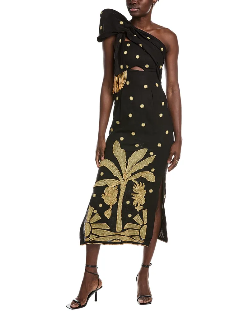 FARM Rio Banana Tree Tie Linen-Blend Dress Yellow