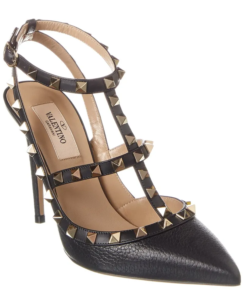 Valentino Garavani Rockstud Caged 100 Grainy Leather Pump Black